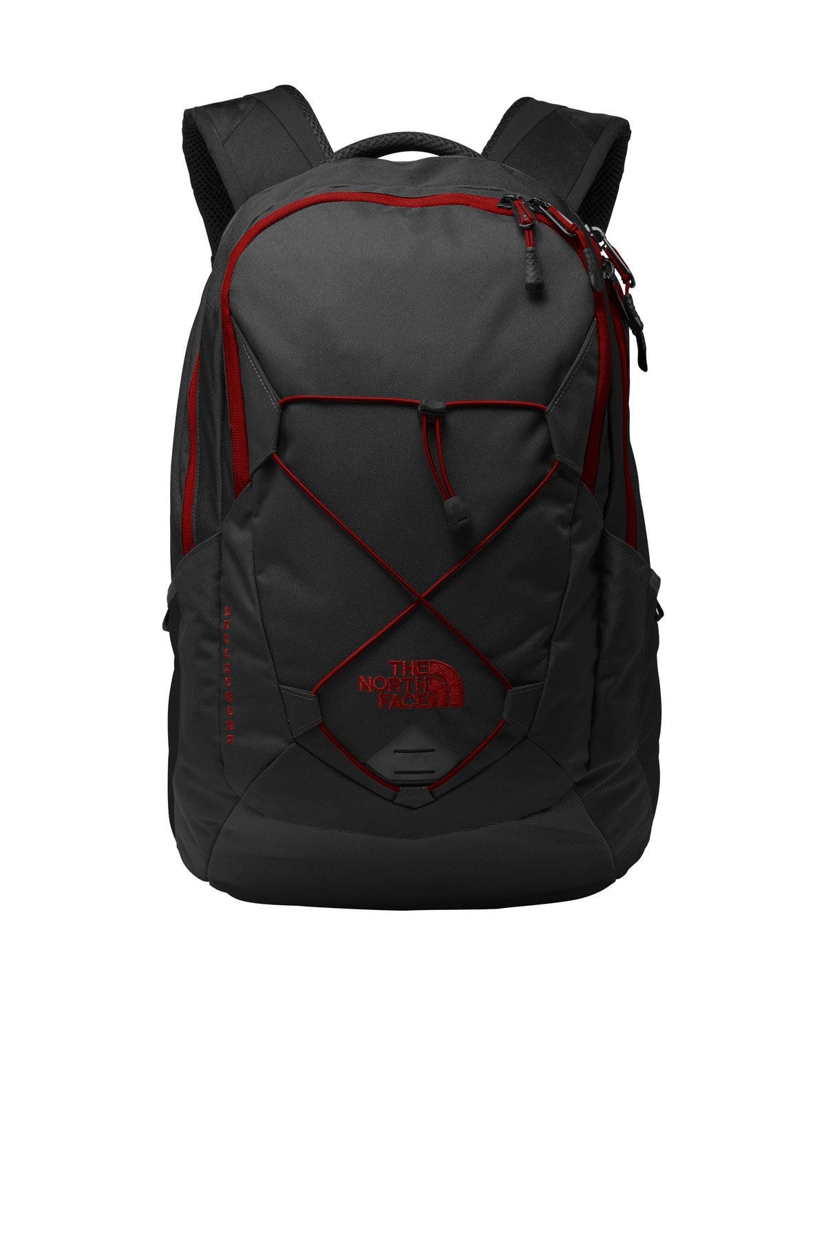 The North Face  Groundwork Backpack. NF0A3KX6 in TNF Dark Grey Heather/ Cardinal Red
