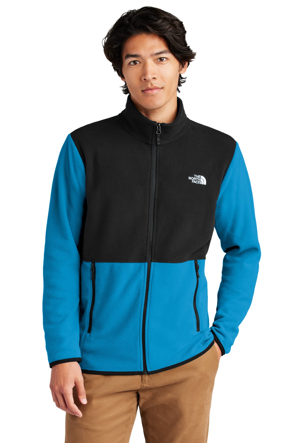 The North Face Glacier Full-Zip Fleece Jacket NF0A7V4J in Hero Blue/ TNF Black