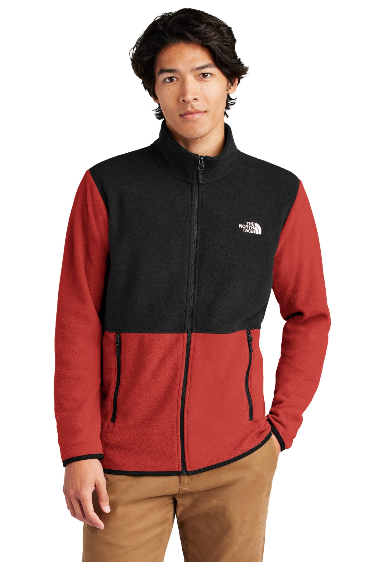 The North Face Glacier Full-Zip Fleece Jacket NF0A7V4J in Rage Red / TNF Black