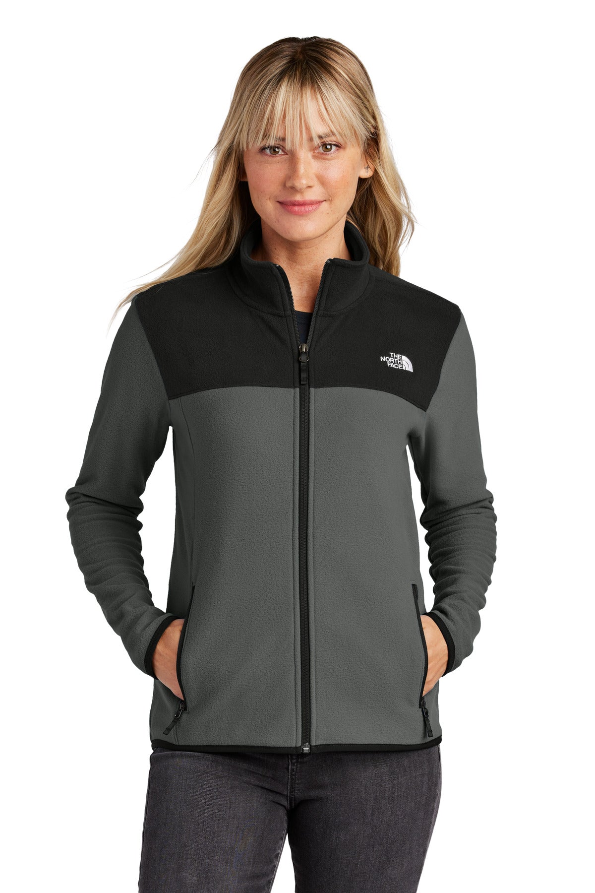 The North Face Women's Glacier Full-Zip Fleece Jacket NF0A7V4K in Asphalt Grey/ TNF Black