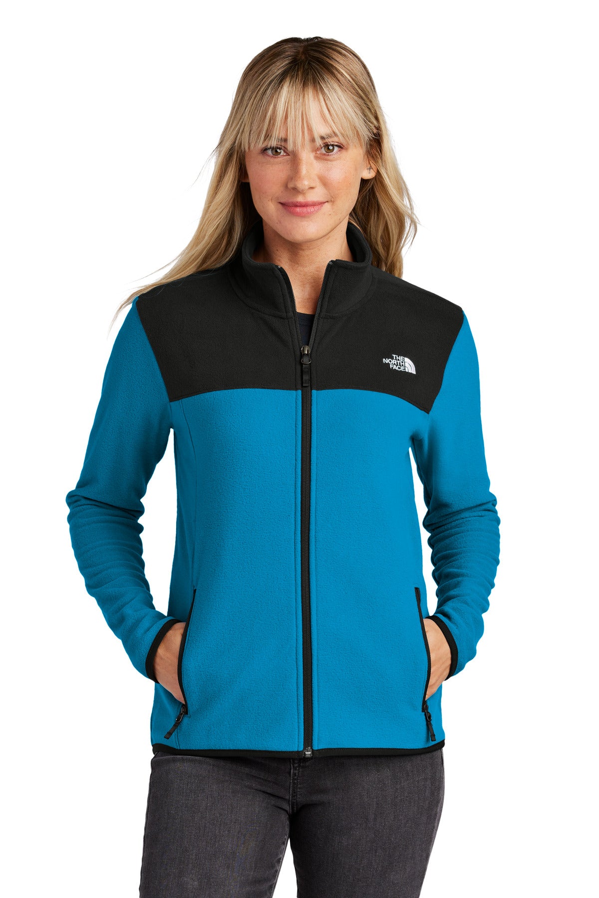 The North Face Women's Glacier Full-Zip Fleece Jacket NF0A7V4K in Hero Blue/ TNF Black