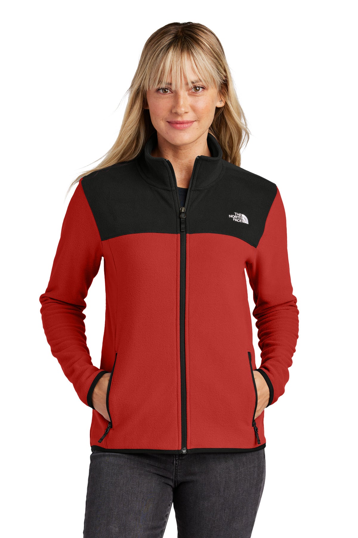 The North Face Women's Glacier Full-Zip Fleece Jacket NF0A7V4K in Rage Red / TNF Black