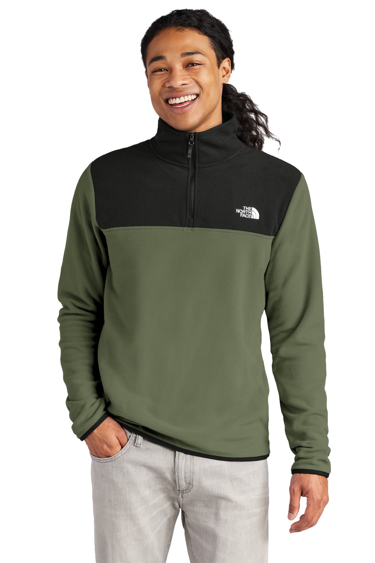 The North Face Glacier 1/4-Zip Fleece NF0A7V4L in New Taupe Green/ TNF Black