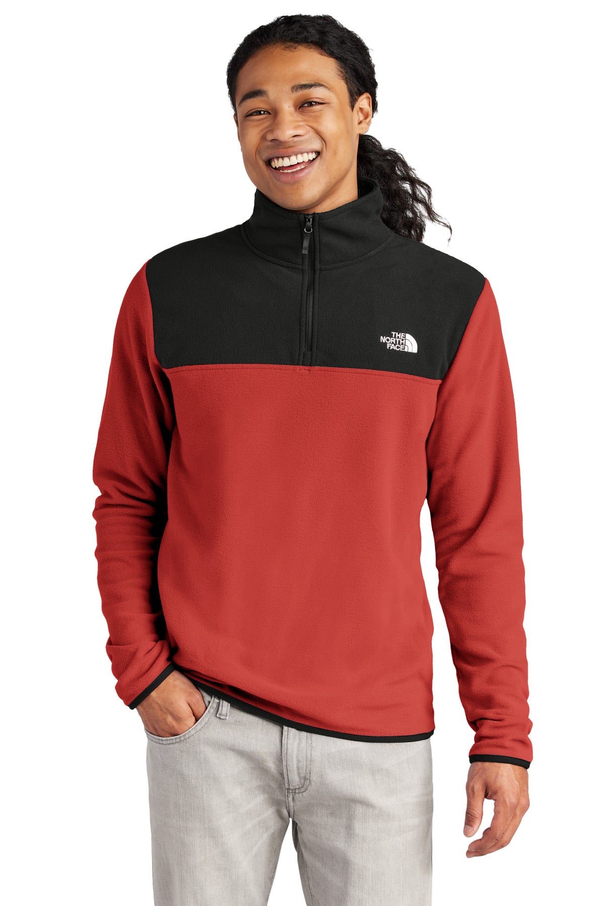 The North Face Glacier 1/4-Zip Fleece NF0A7V4L in Rage Red/ TNF Black