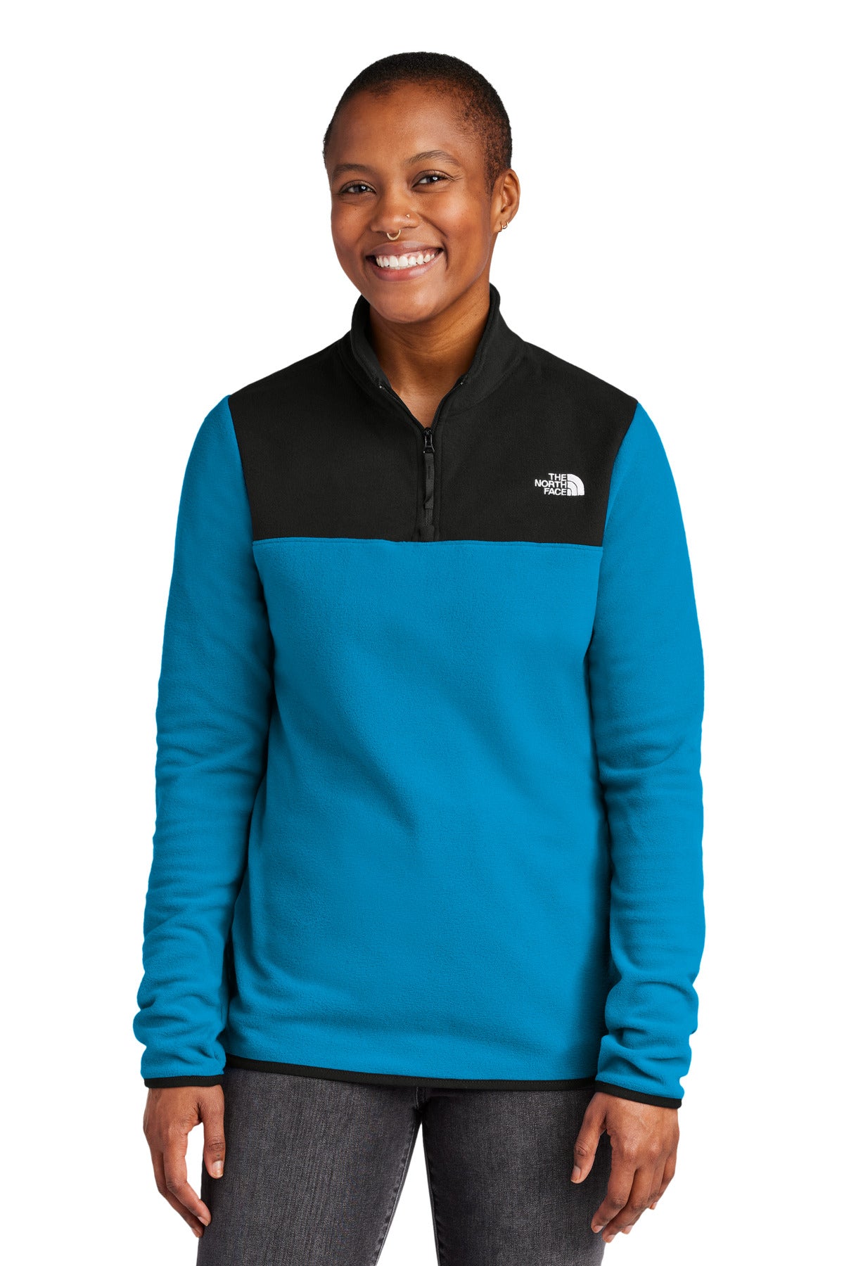 The North Face Women's Glacier 1/4-Zip Fleece NF0A7V4M in Hero Blue/ TNF Black
