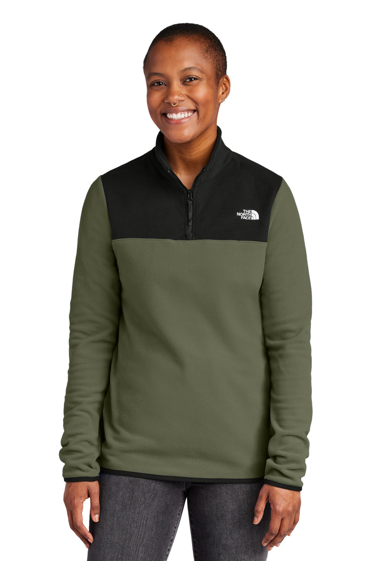 The North Face Women's Glacier 1/4-Zip Fleece NF0A7V4M in New Taupe Green/ TNF Black