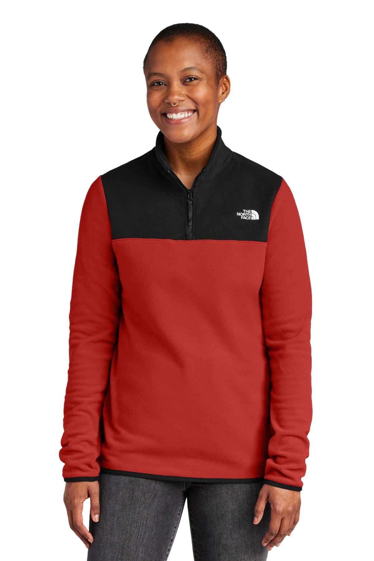 The North Face Women's Glacier 1/4-Zip Fleece NF0A7V4M in Rage Red / TNF Black