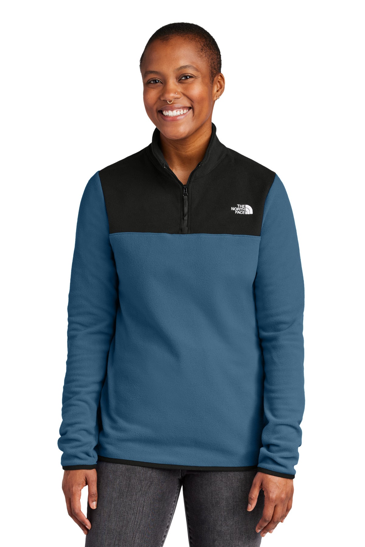 The North Face Women's Glacier 1/4-Zip Fleece NF0A7V4M in Shady Blue/ TNF Black