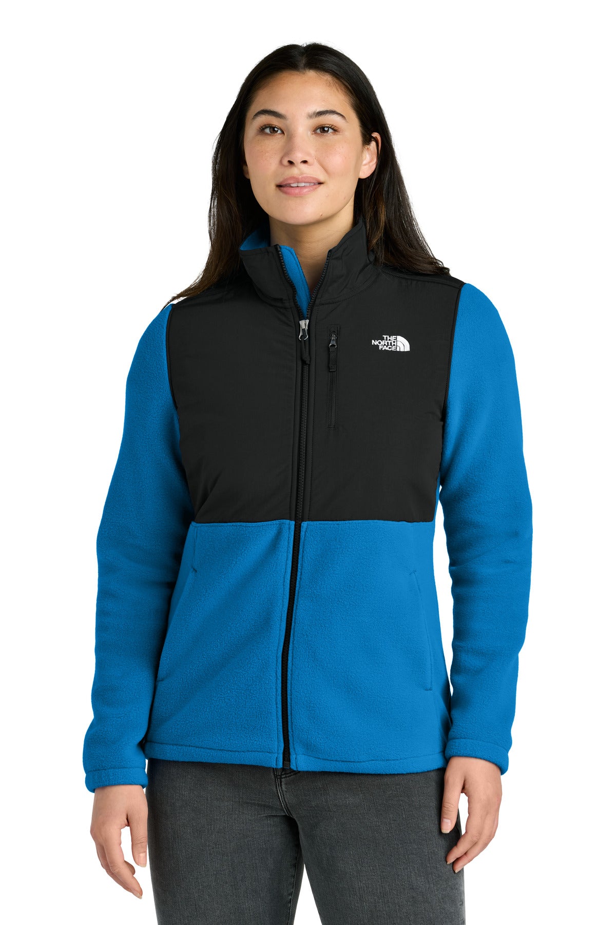 The North Face Women's Highest Peak Full-Zip Fleece Jacket NF0A8BUR in Hero Blue/ TNF Black