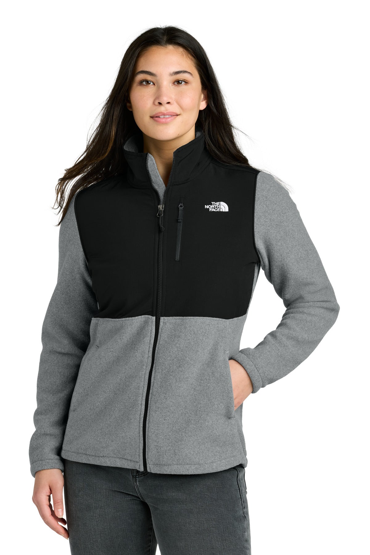The North Face Women's Highest Peak Full-Zip Fleece Jacket NF0A8BUR in TNF Medium Grey Heather/ TNF Black