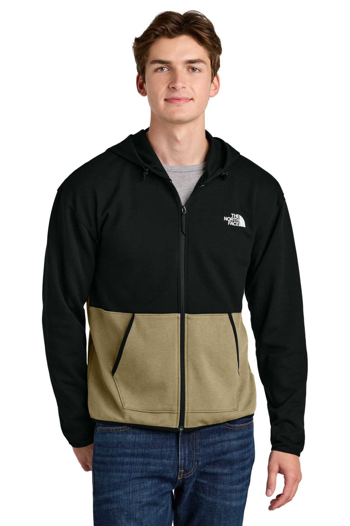 The North Face Double-Knit Full-Zip Hoodie NF0A8BUS in Khaki Stone/ TNF Black