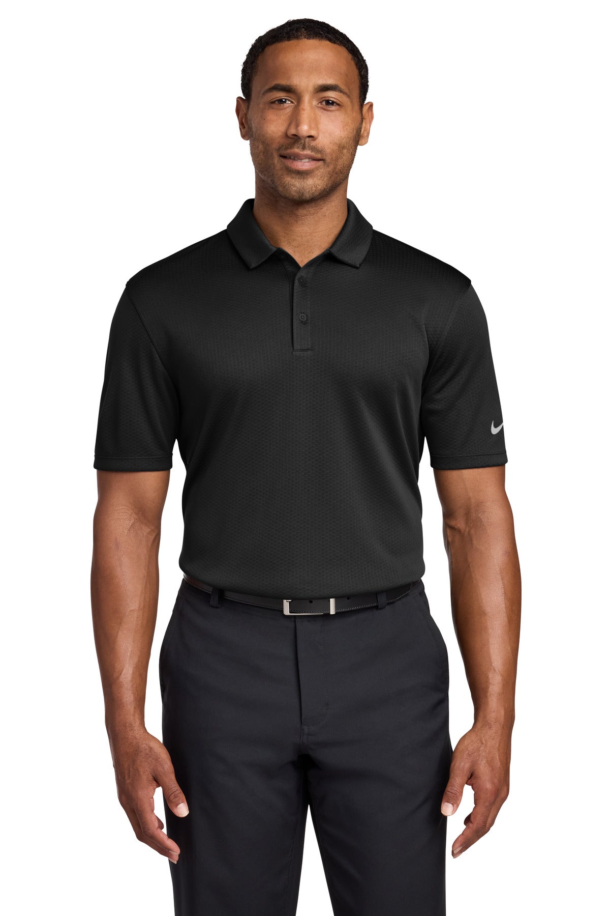 Nike Dri-FIT Hex Textured Polo. NKAH6266 in Black