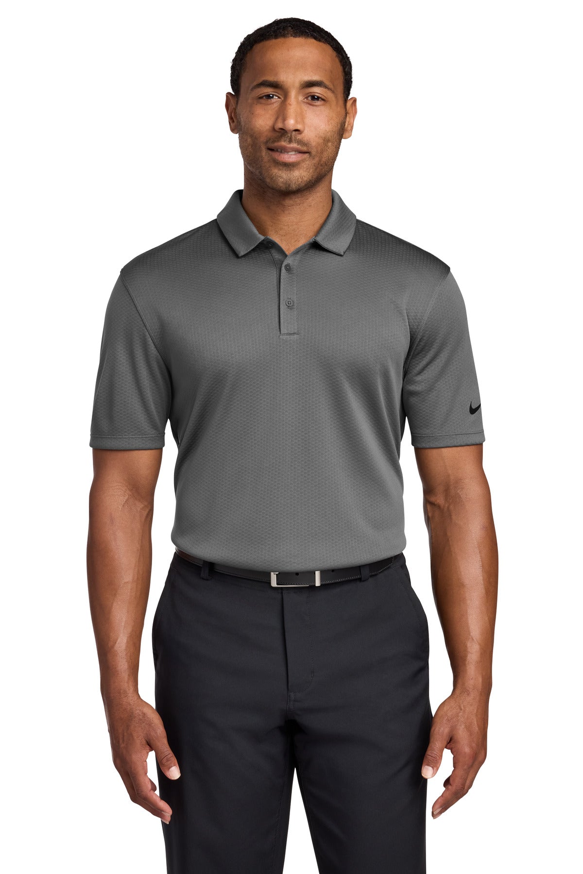Nike Dri-FIT Hex Textured Polo. NKAH6266 in Dark Grey