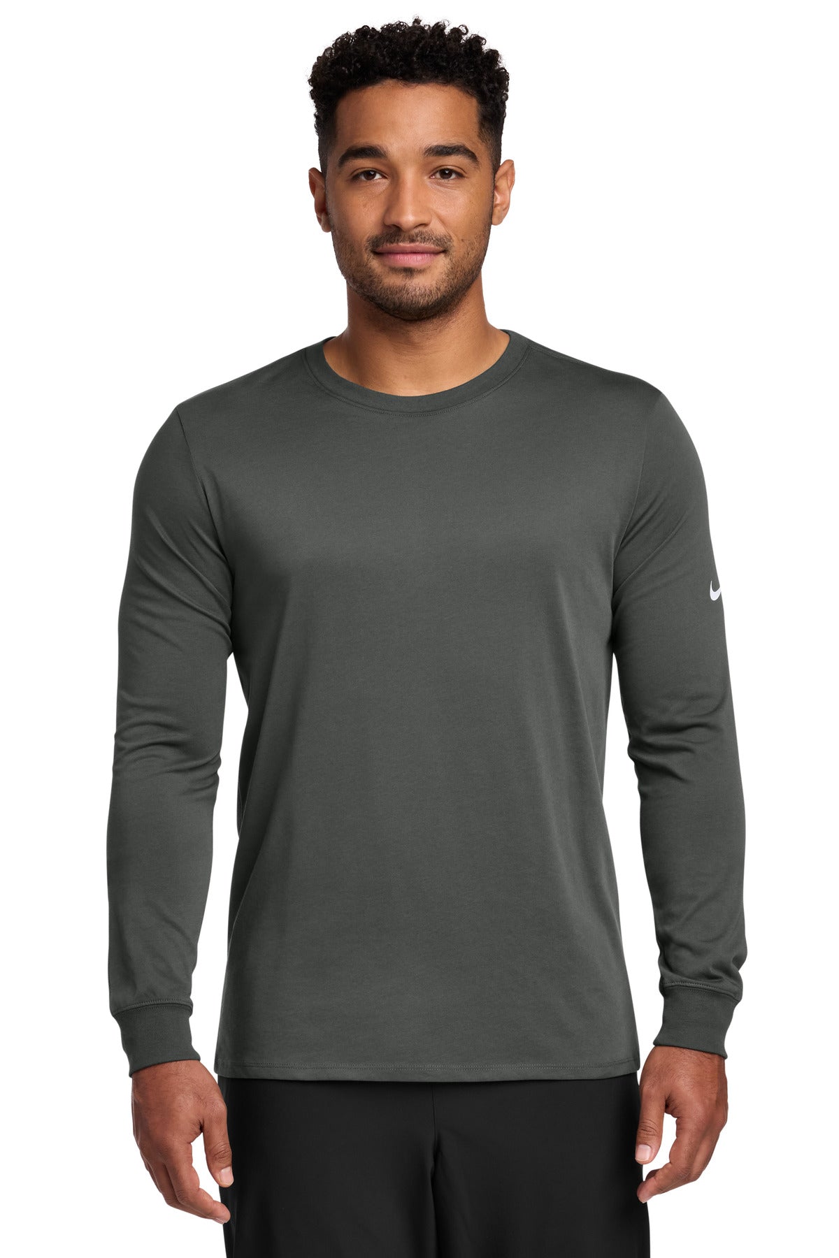 Nike Dri-FIT Cotton/Poly Long Sleeve Tee. NKBQ5230 in Anthracite