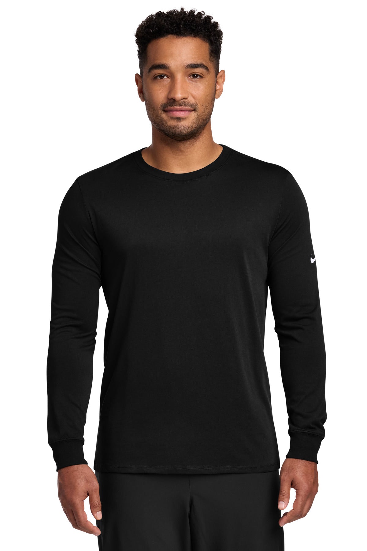 Nike Dri-FIT Cotton/Poly Long Sleeve Tee. NKBQ5230 in Black