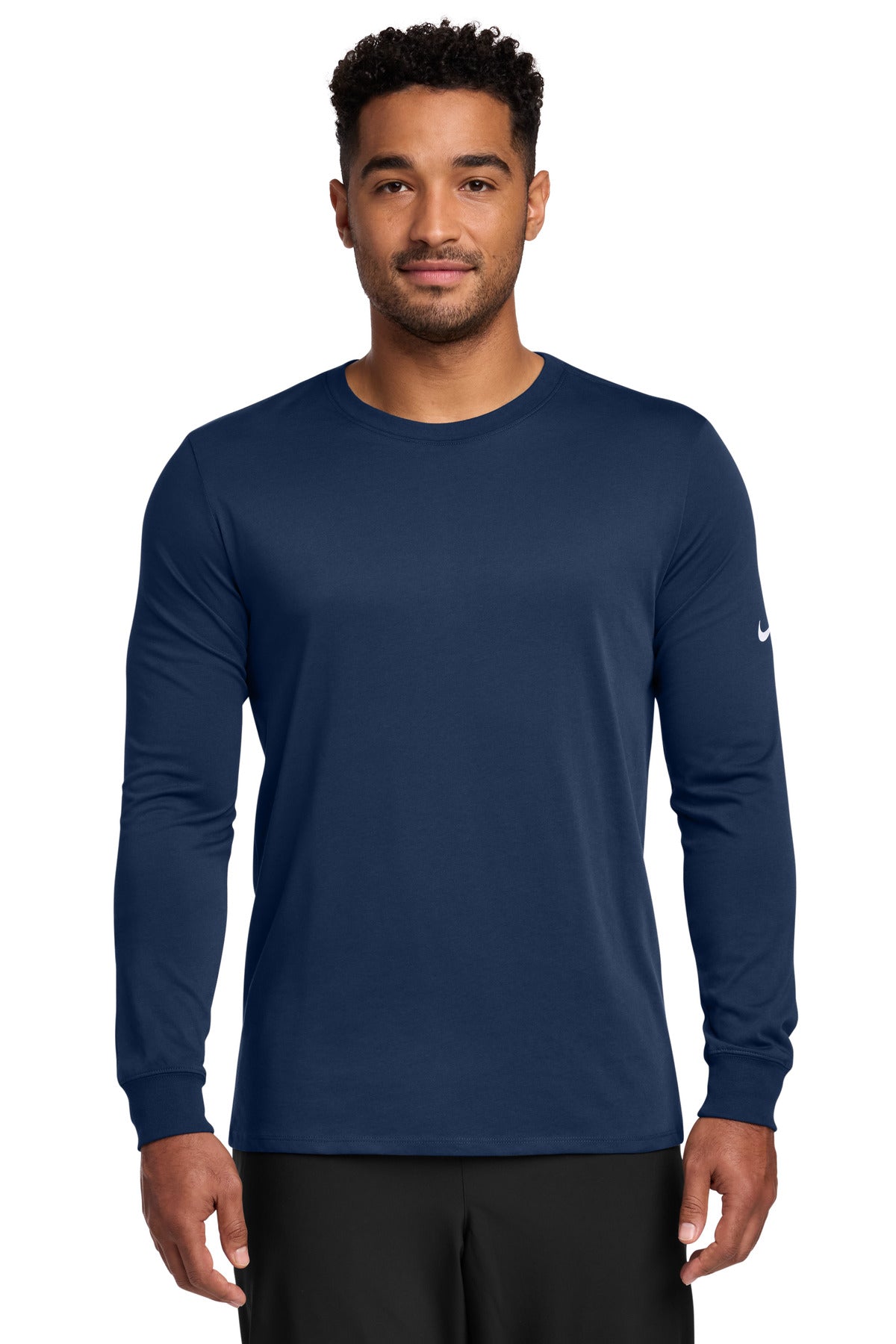 Nike Dri-FIT Cotton/Poly Long Sleeve Tee. NKBQ5230 in College Navy