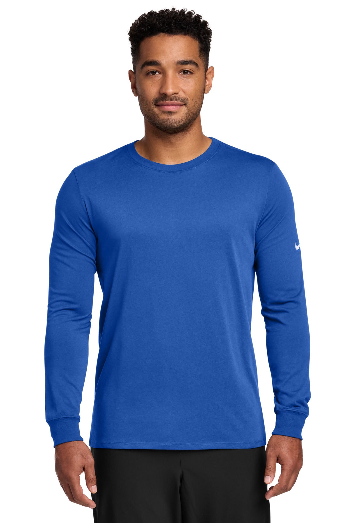 Nike Dri-FIT Cotton/Poly Long Sleeve Tee. NKBQ5230 in Rush Blue