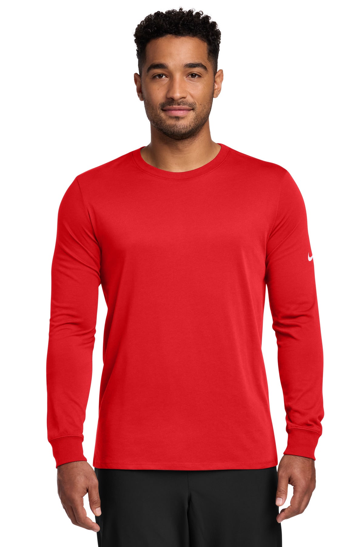 Nike Dri-FIT Cotton/Poly Long Sleeve Tee. NKBQ5230 in University Red