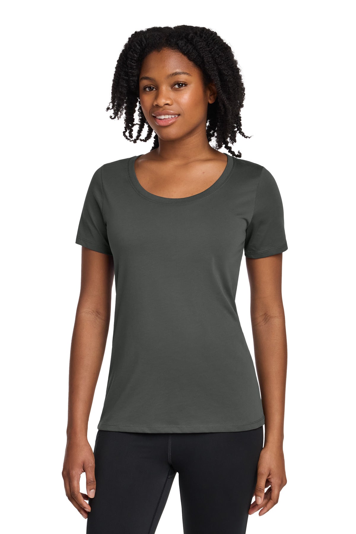 Nike Women's Dri-FIT Cotton/Poly Scoop Neck Tee. NKBQ5234 in Anthracite