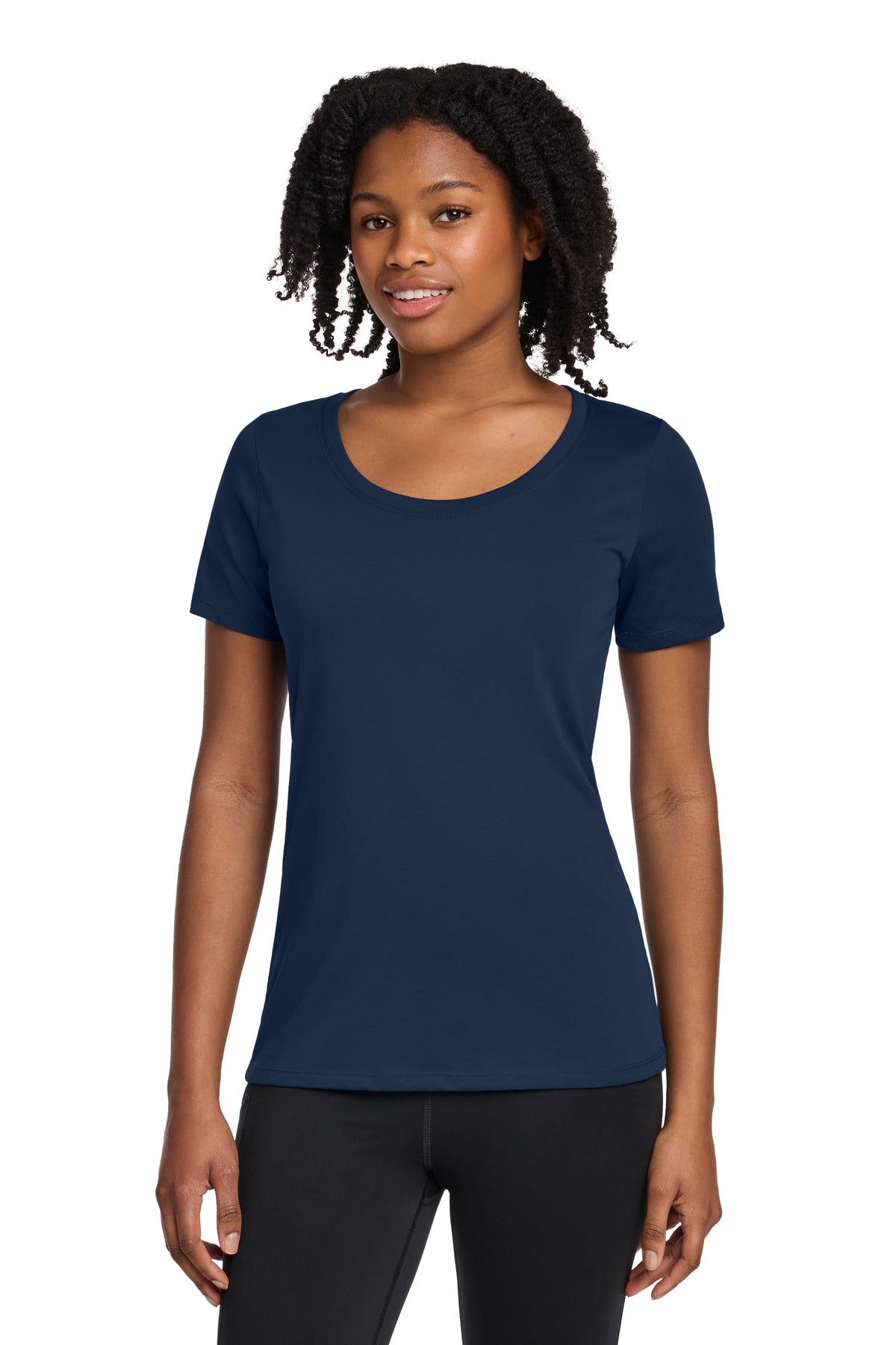 Nike Women's Dri-FIT Cotton/Poly Scoop Neck Tee. NKBQ5234 in College Navy