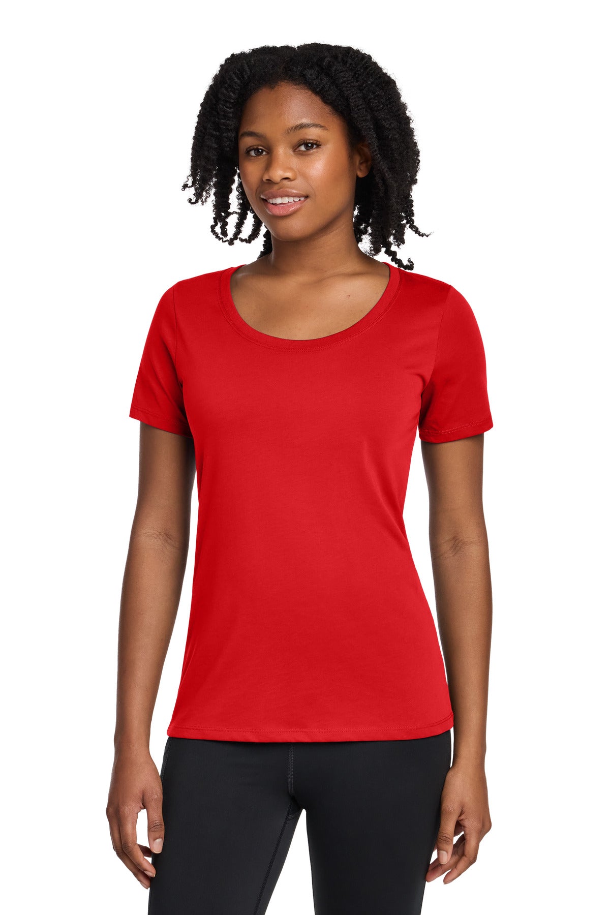 Nike Women's Dri-FIT Cotton/Poly Scoop Neck Tee. NKBQ5234 in University Red
