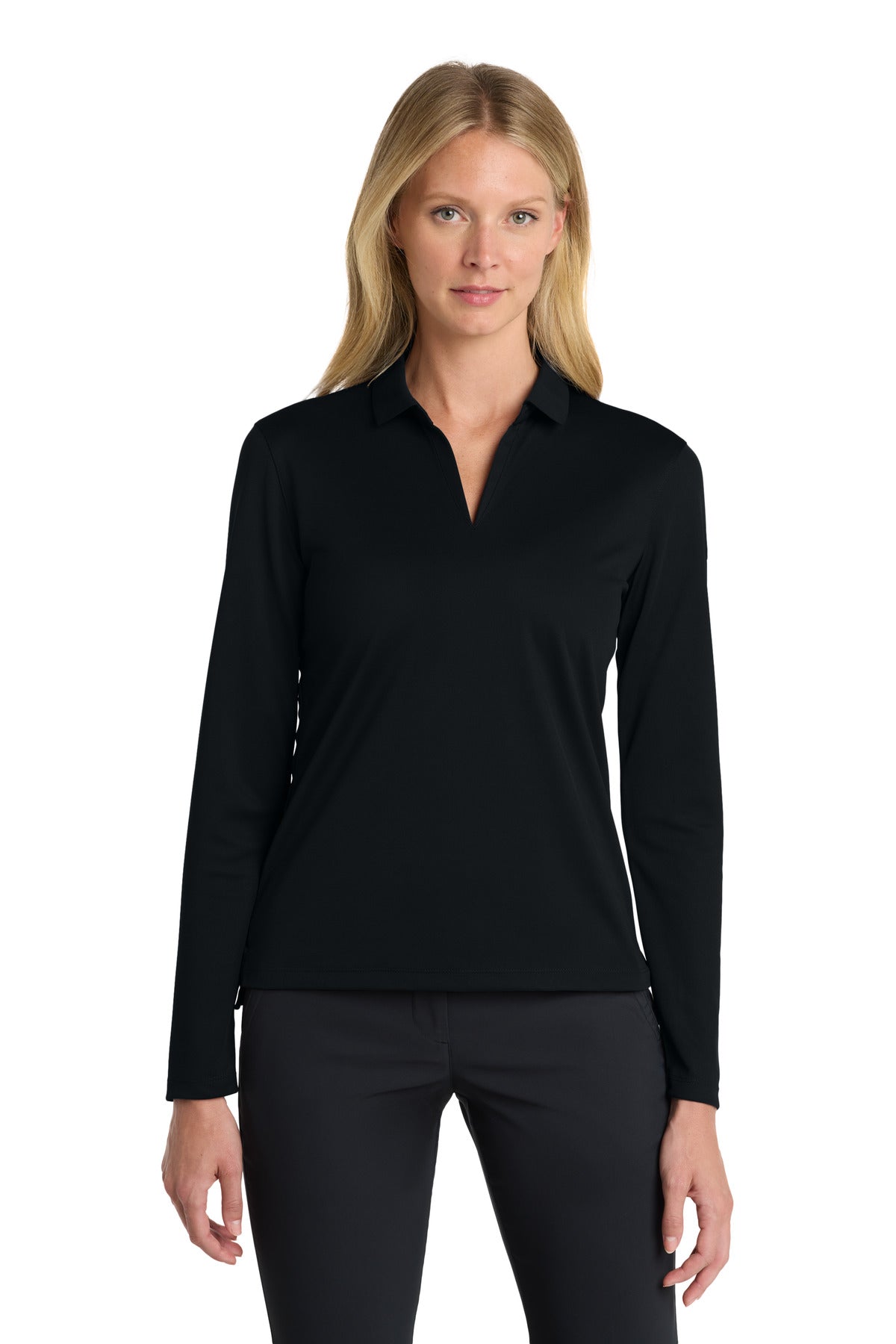Nike Women's Dri-FIT Micro Pique 2.0 Long Sleeve Polo NKDC2105 in Black
