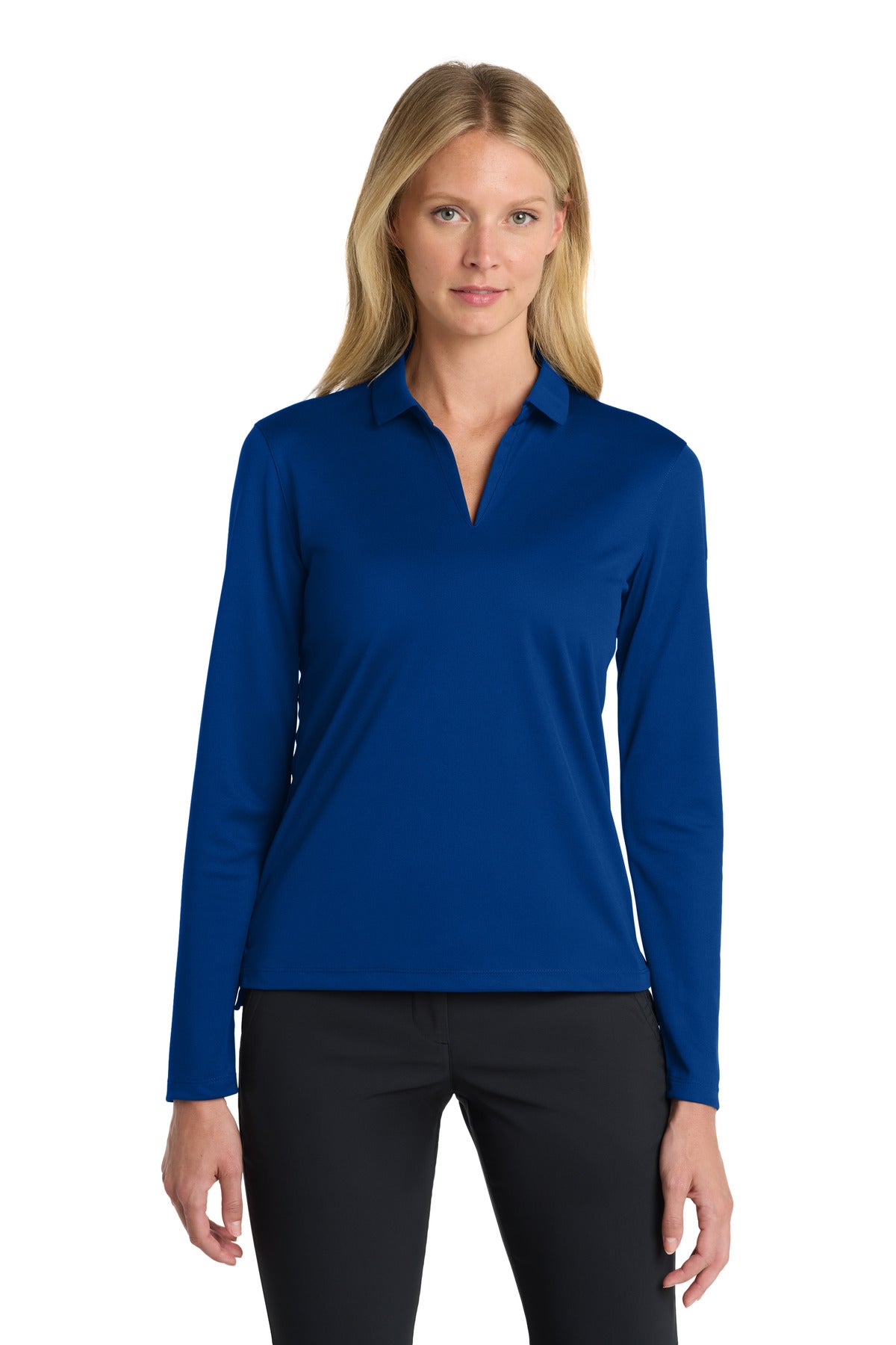 Nike Women's Dri-FIT Micro Pique 2.0 Long Sleeve Polo NKDC2105 in Gym Blue