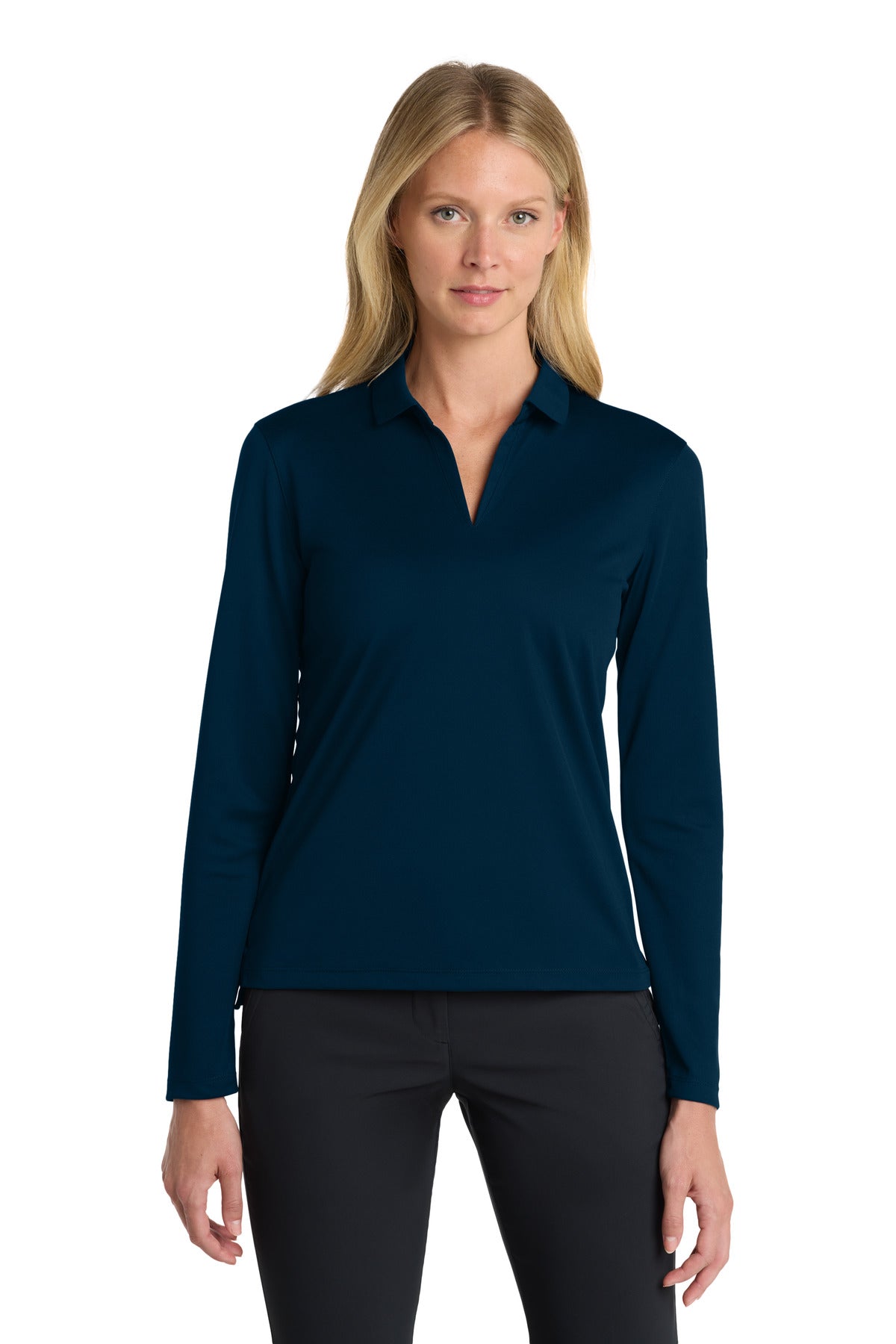 Nike Women's Dri-FIT Micro Pique 2.0 Long Sleeve Polo NKDC2105 in Navy