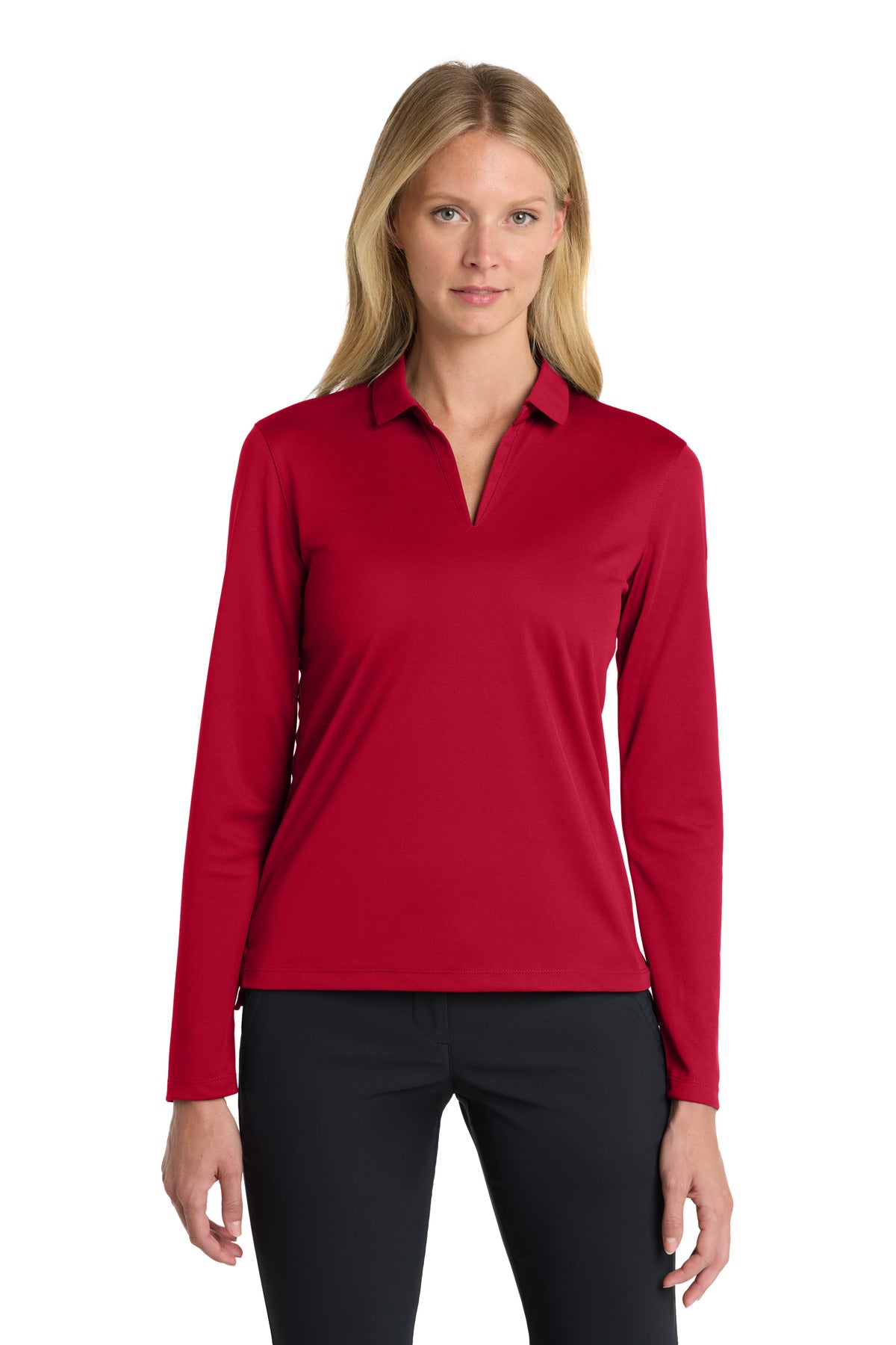 Nike Women's Dri-FIT Micro Pique 2.0 Long Sleeve Polo NKDC2105 in University Red