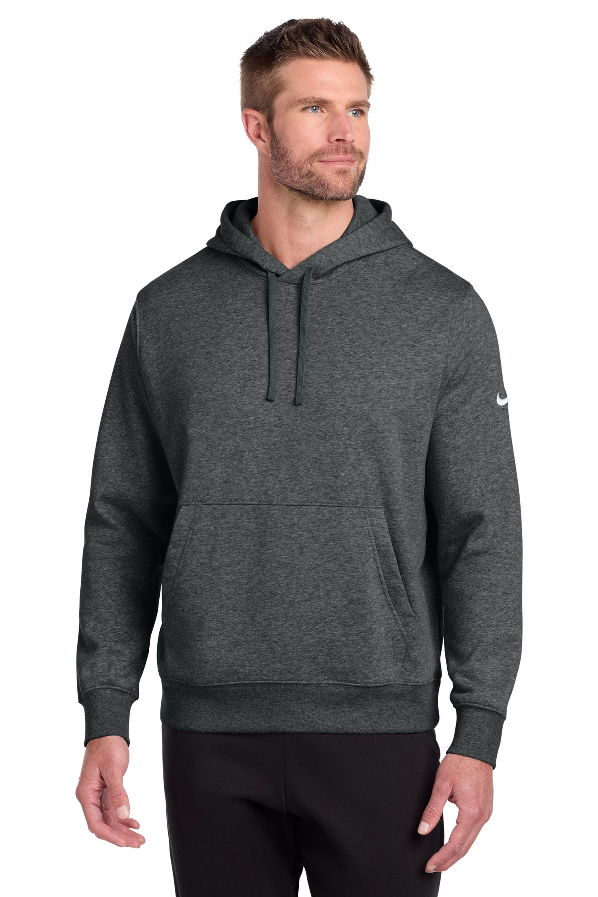 Nike Club Fleece Sleeve Swoosh Pullover Hoodie NKDR1499 in Charcoal Heather