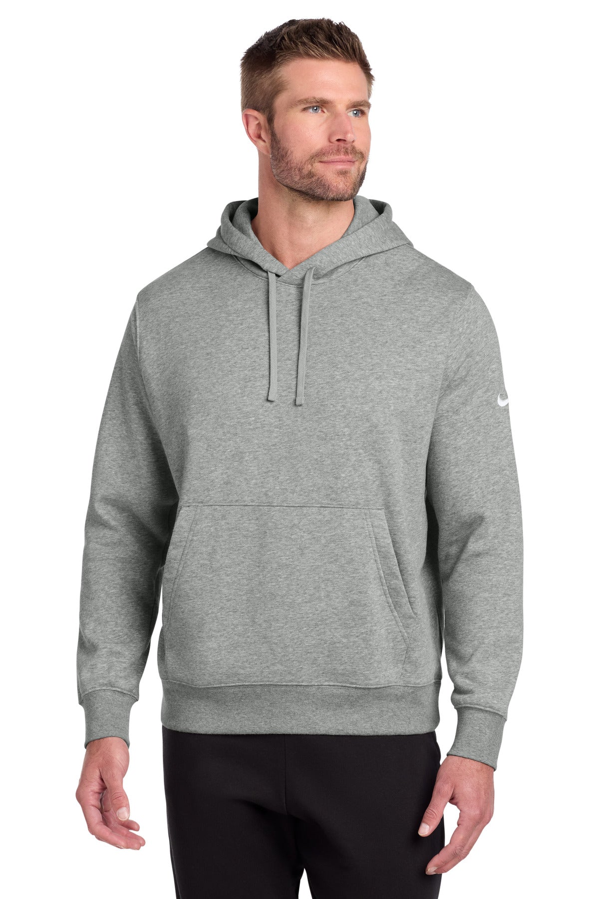 Nike Club Fleece Sleeve Swoosh Pullover Hoodie NKDR1499 in Dark Grey Heather