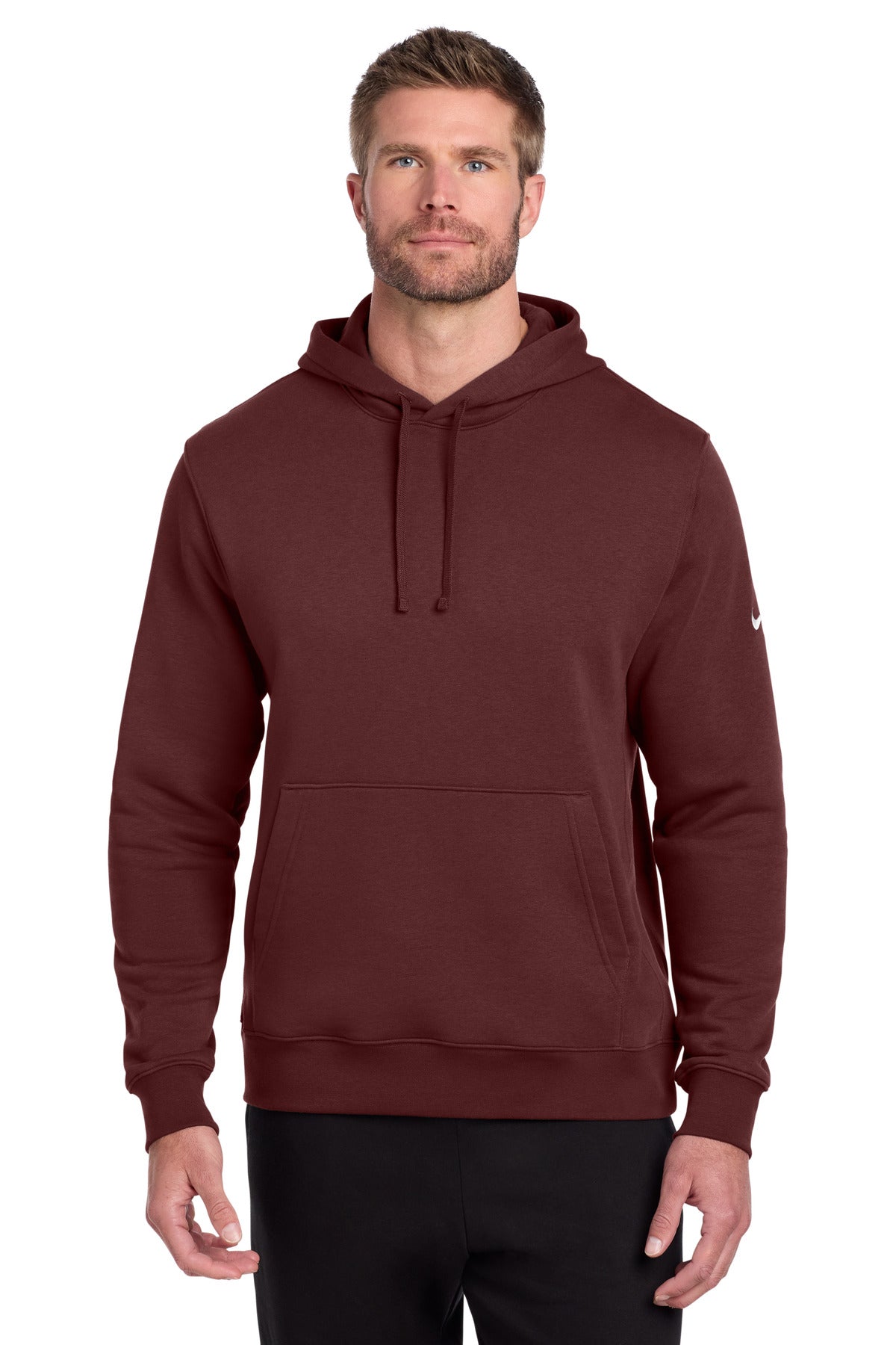 Nike Club Fleece Sleeve Swoosh Pullover Hoodie NKDR1499 in Dark Team Red