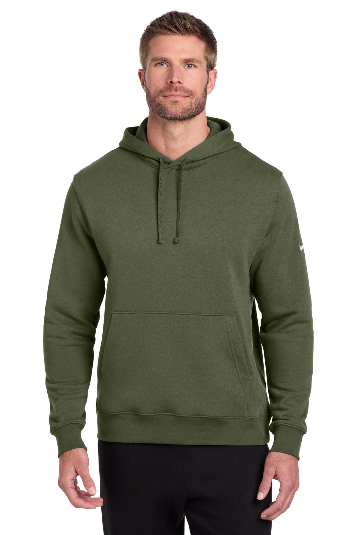 Nike Club Fleece Sleeve Swoosh Pullover Hoodie NKDR1499 in Medium Olive