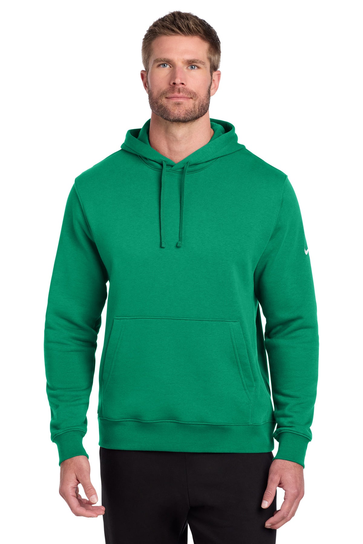 Nike Club Fleece Sleeve Swoosh Pullover Hoodie NKDR1499 in Stadium Green