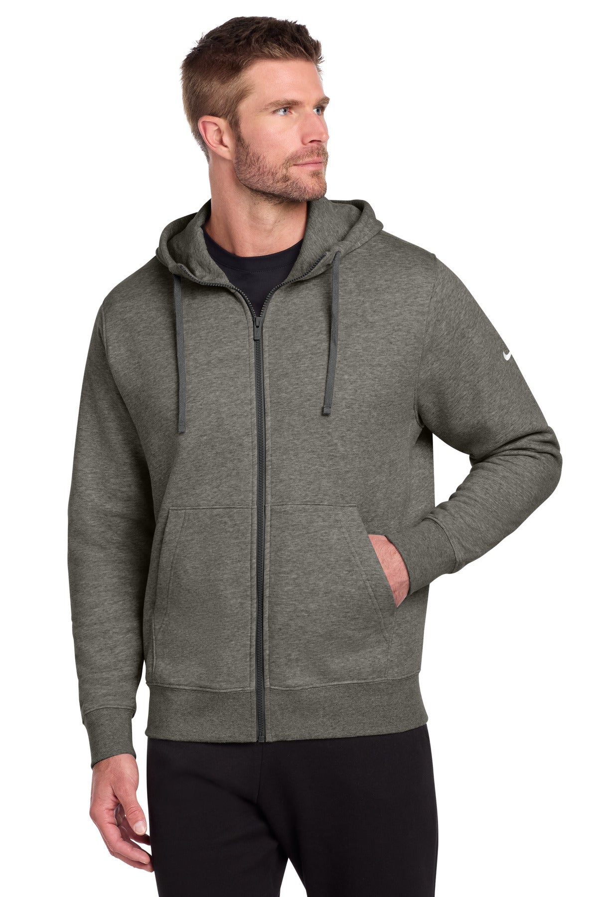 Nike Club Fleece Sleeve Swoosh Full-Zip Hoodie NKDR1513 in Charcoal Heather