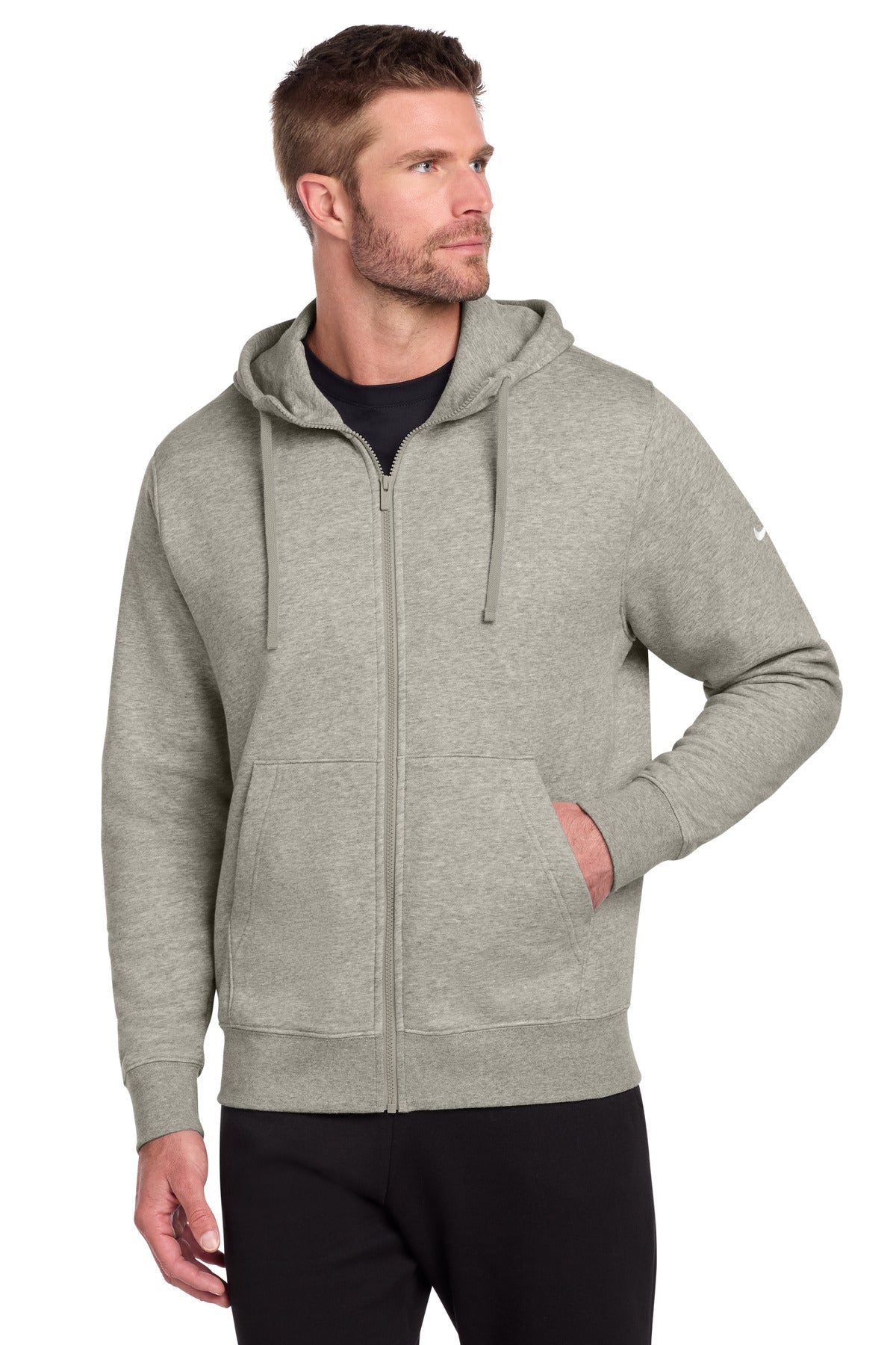 Nike Club Fleece Sleeve Swoosh Full-Zip Hoodie NKDR1513 in Dark Grey Heather