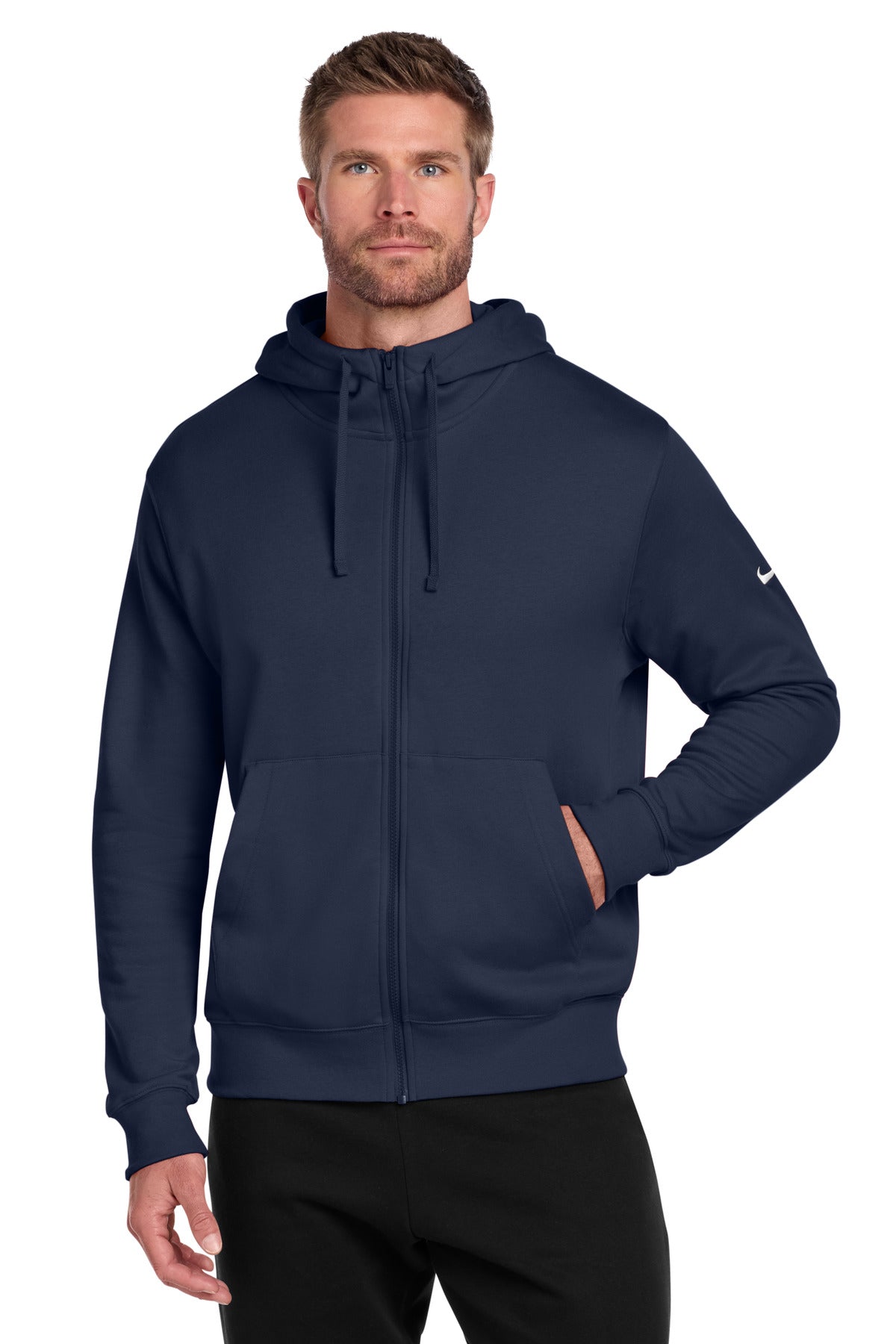 Nike Club Fleece Sleeve Swoosh Full-Zip Hoodie NKDR1513 in Midnight Navy