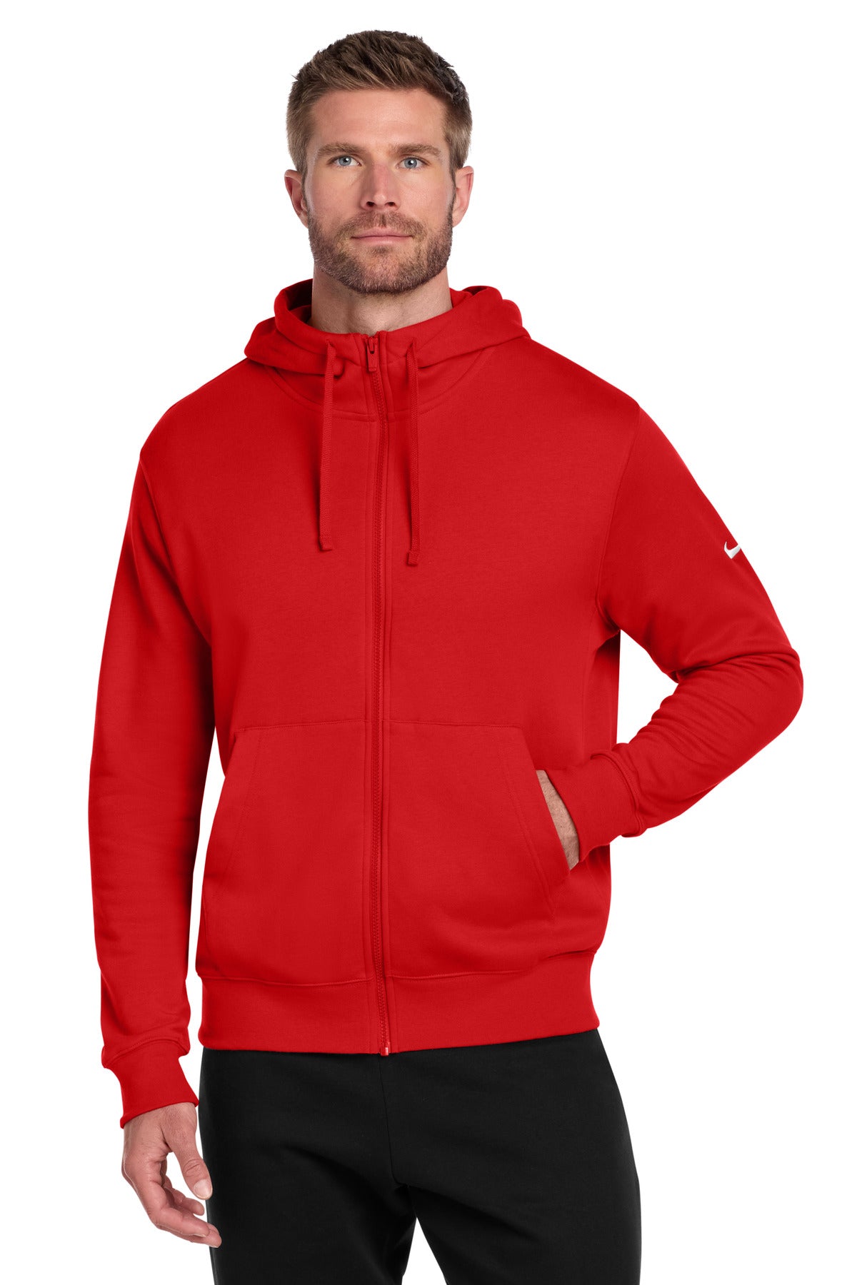 Nike Club Fleece Sleeve Swoosh Full-Zip Hoodie NKDR1513 in University Red