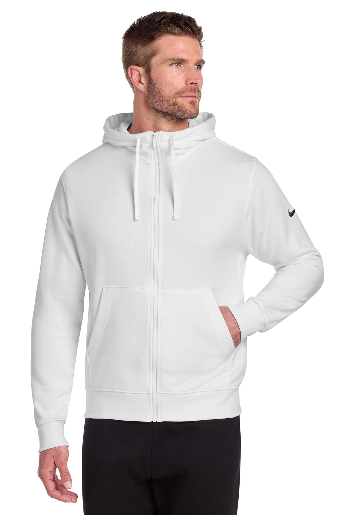Nike Club Fleece Sleeve Swoosh Full-Zip Hoodie NKDR1513 in White