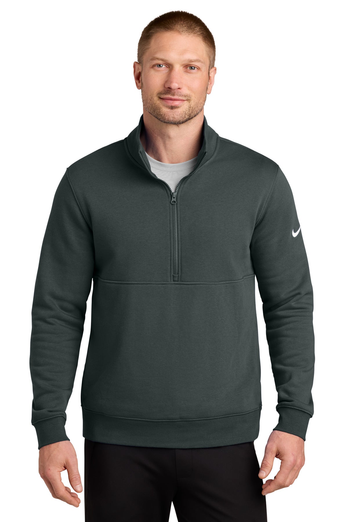 Nike Club Fleece Sleeve Swoosh 1/2-Zip NKDX6718 in Anthracite