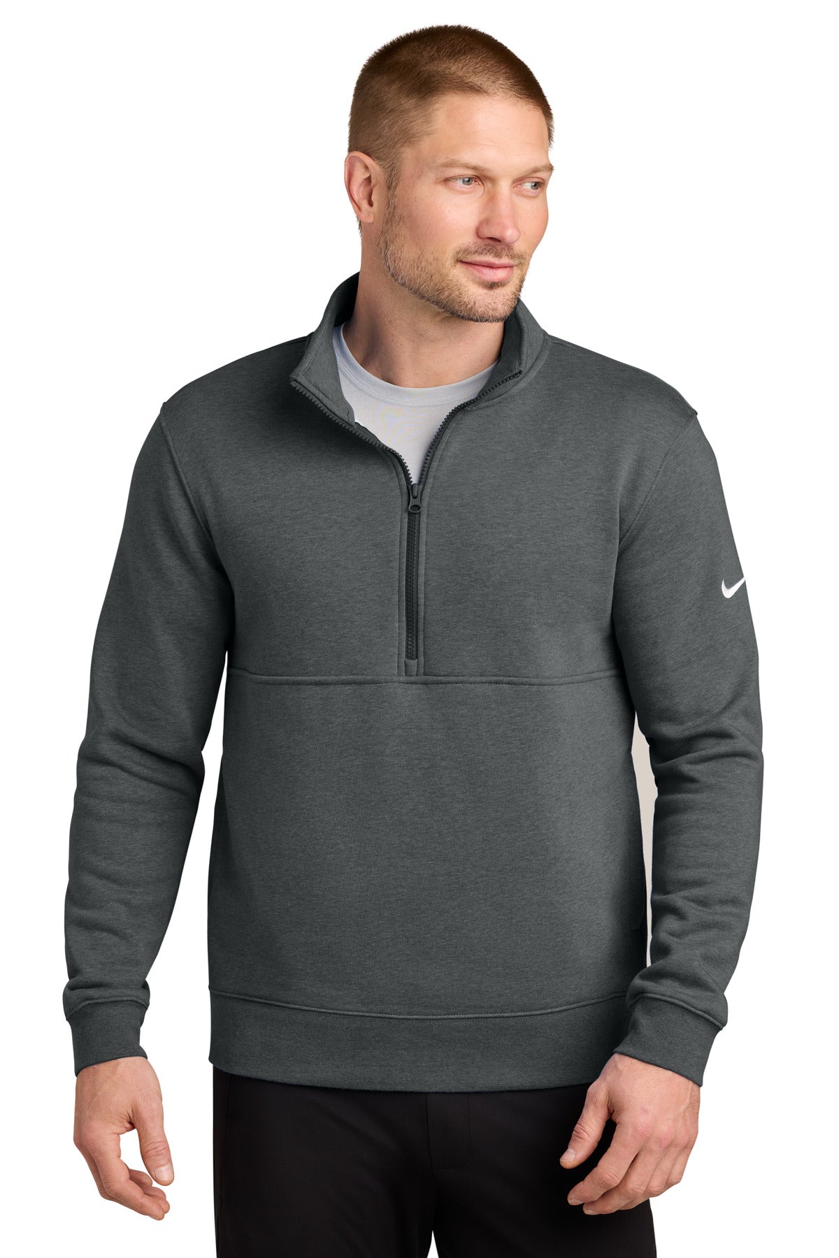 Nike Club Fleece Sleeve Swoosh 1/2-Zip NKDX6718 in Charcoal Heather