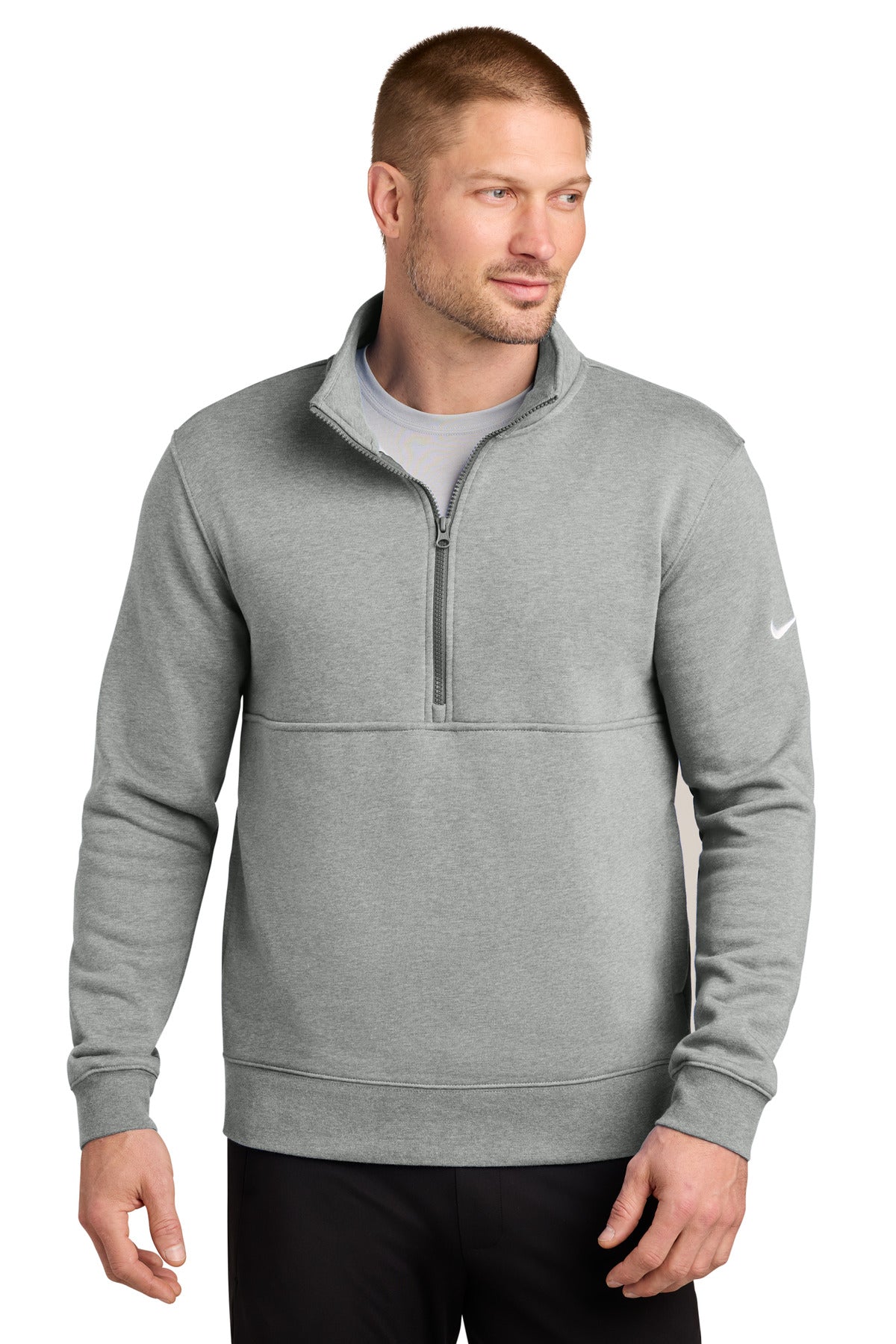 Nike Club Fleece Sleeve Swoosh 1/2-Zip NKDX6718 in Dark Grey Heather