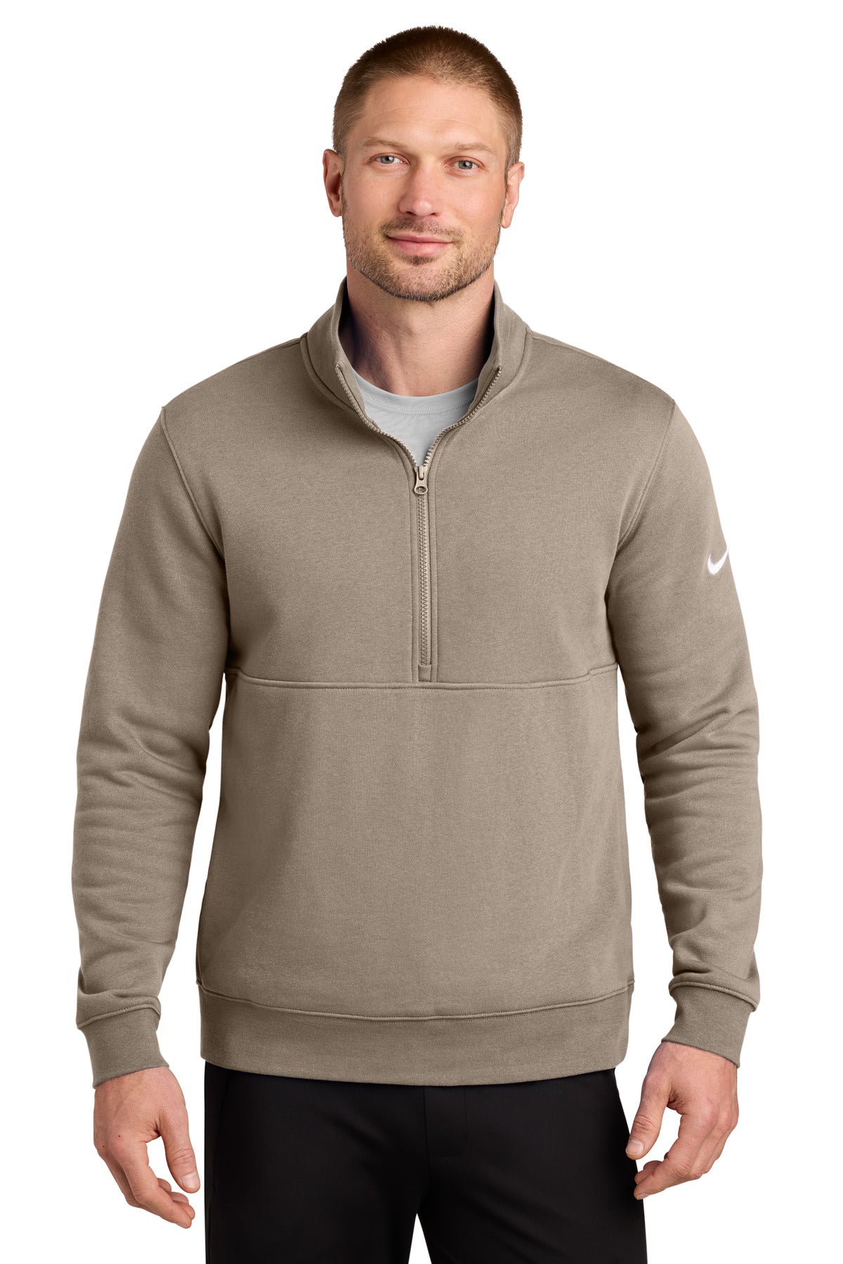 Nike Club Fleece Sleeve Swoosh 1/2-Zip NKDX6718 in Khaki