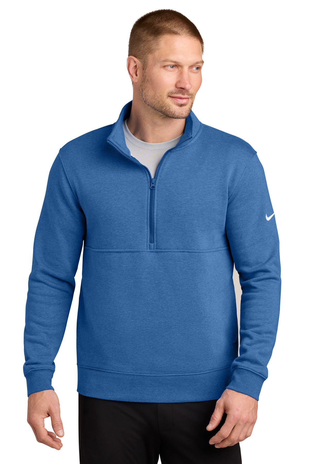Nike Club Fleece Sleeve Swoosh 1/2-Zip NKDX6718 in Light Game Royal Heather