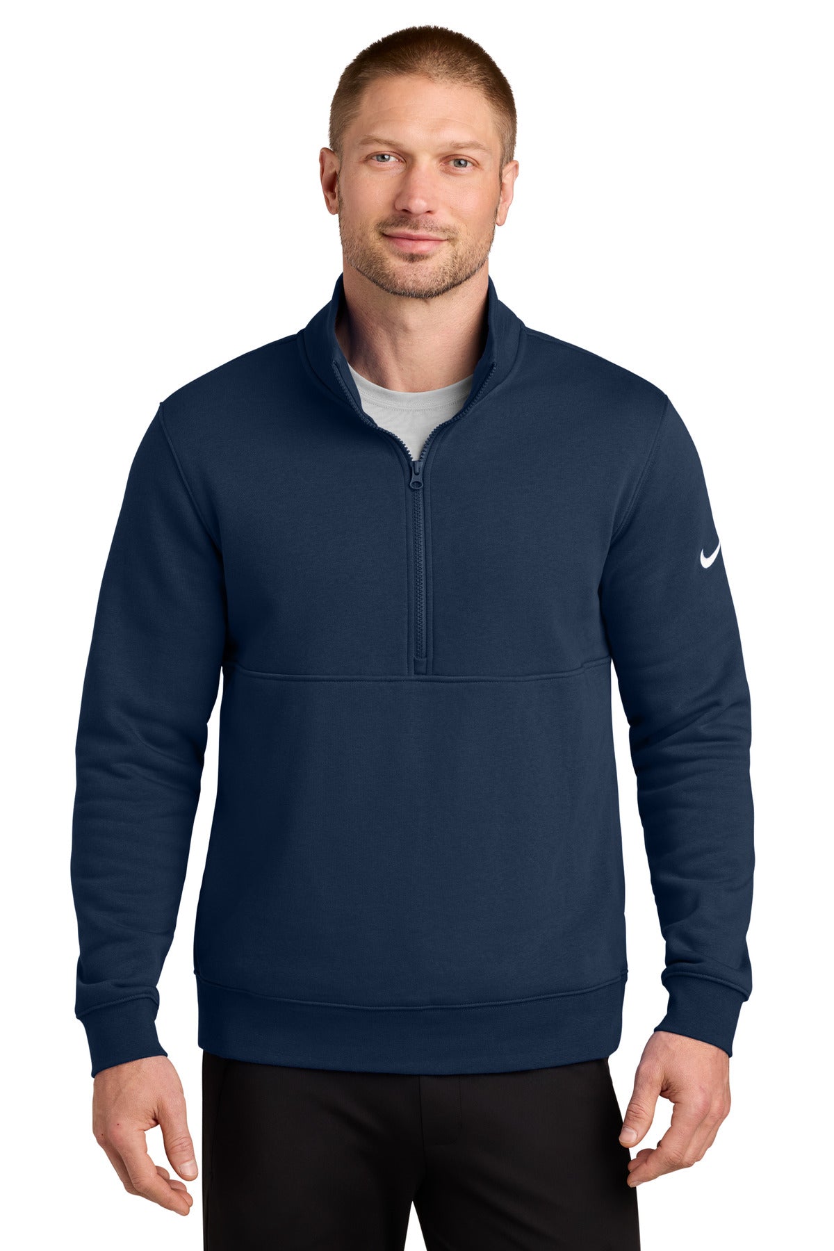 Nike Club Fleece Sleeve Swoosh 1/2-Zip NKDX6718 in Midnight Navy