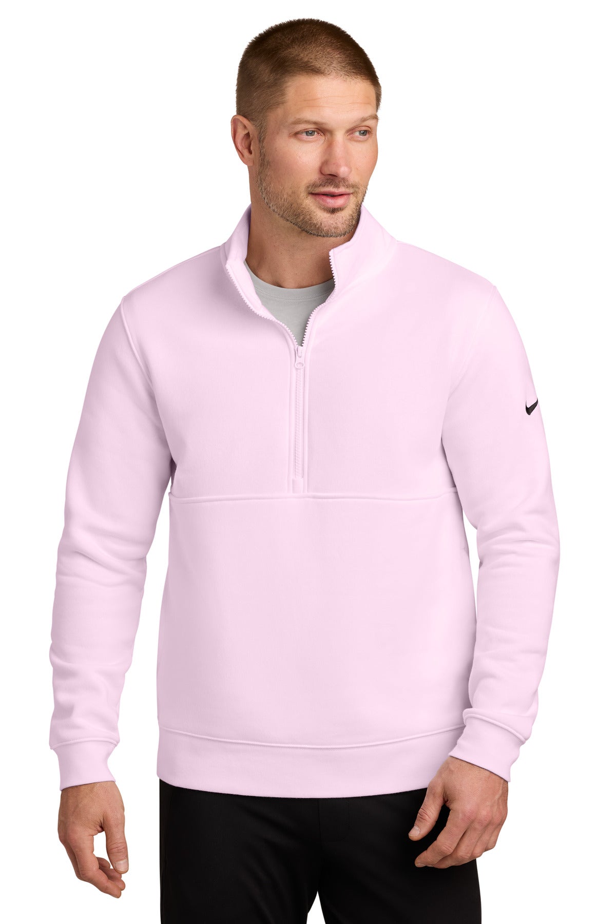 Nike Club Fleece Sleeve Swoosh 1/2-Zip NKDX6718 in Pink Foam
