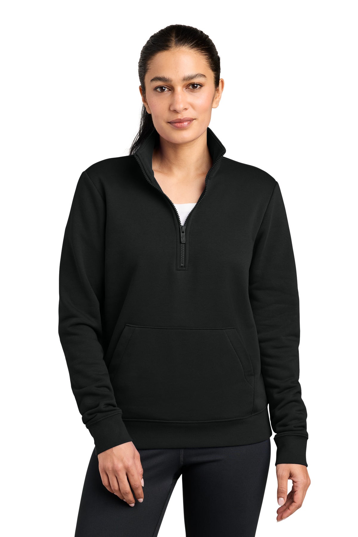Nike Women's Club Fleece Sleeve Swoosh 1/2-Zip NKDX6720 in Black