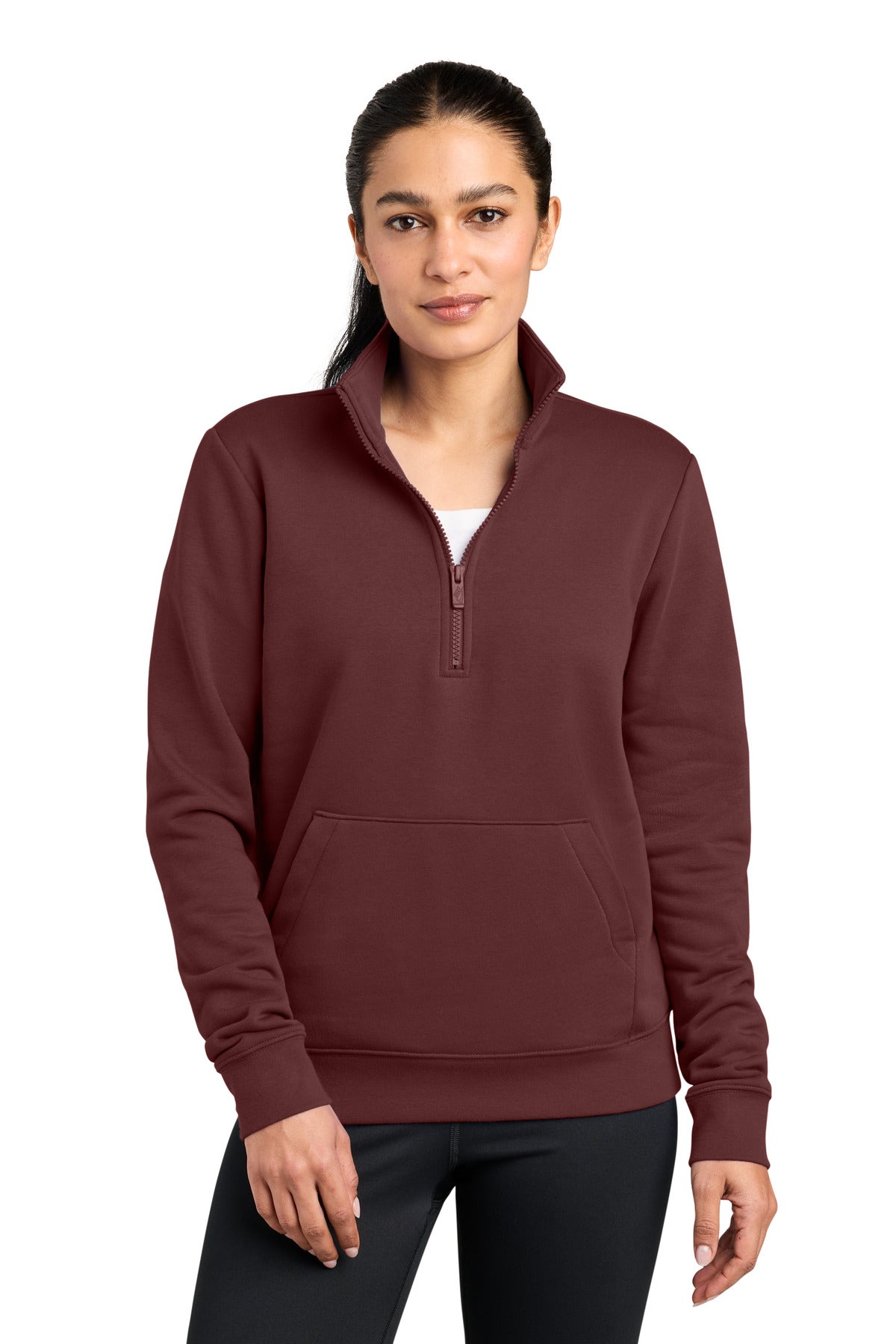 Nike Women's Club Fleece Sleeve Swoosh 1/2-Zip NKDX6720 in Dark Team Red