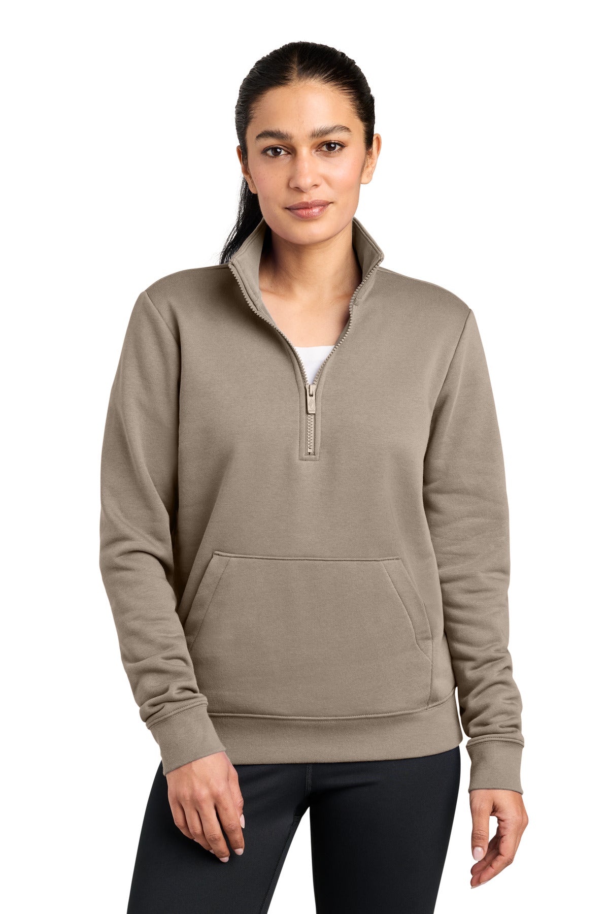 Nike Women's Club Fleece Sleeve Swoosh 1/2-Zip NKDX6720 in Khaki