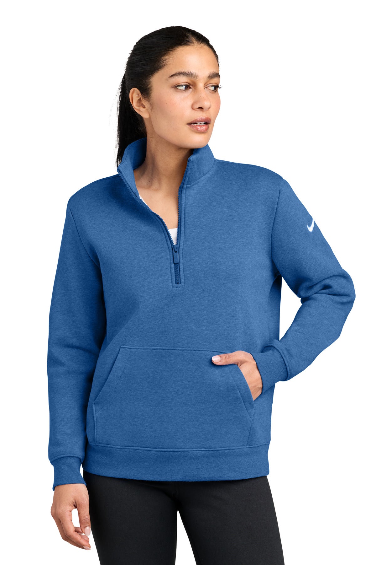 Nike Women's Club Fleece Sleeve Swoosh 1/2-Zip NKDX6720 in Light Game Royal Heather